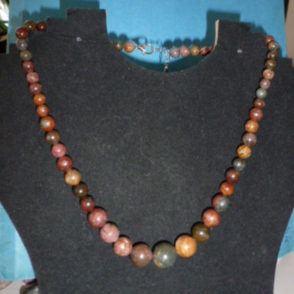 Natural picture jasper bead necklace 18" multicolor graduated